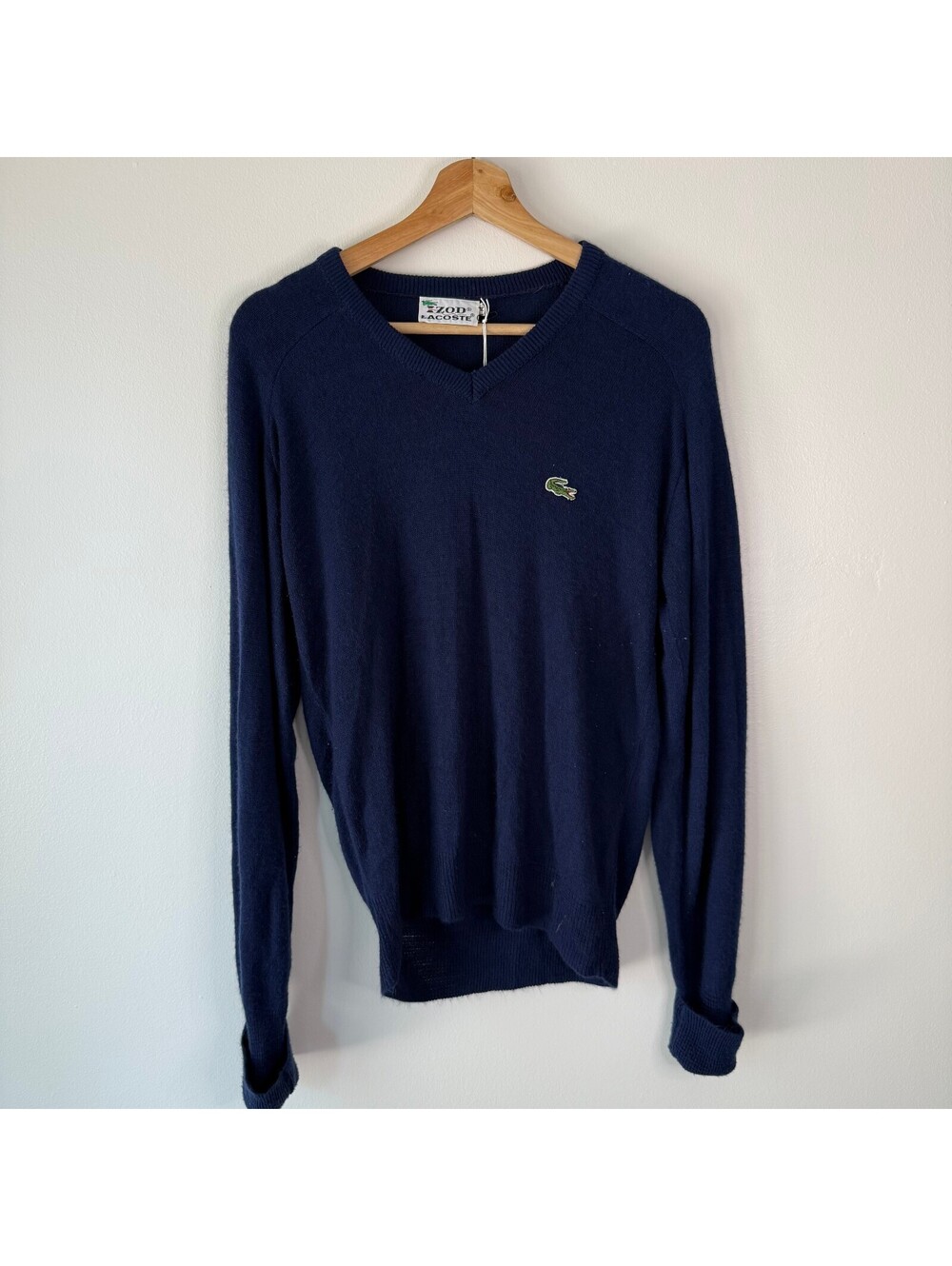 Vintage 70s IZOD Lacoste Navy Blue V-Neck Sweater Size Medium